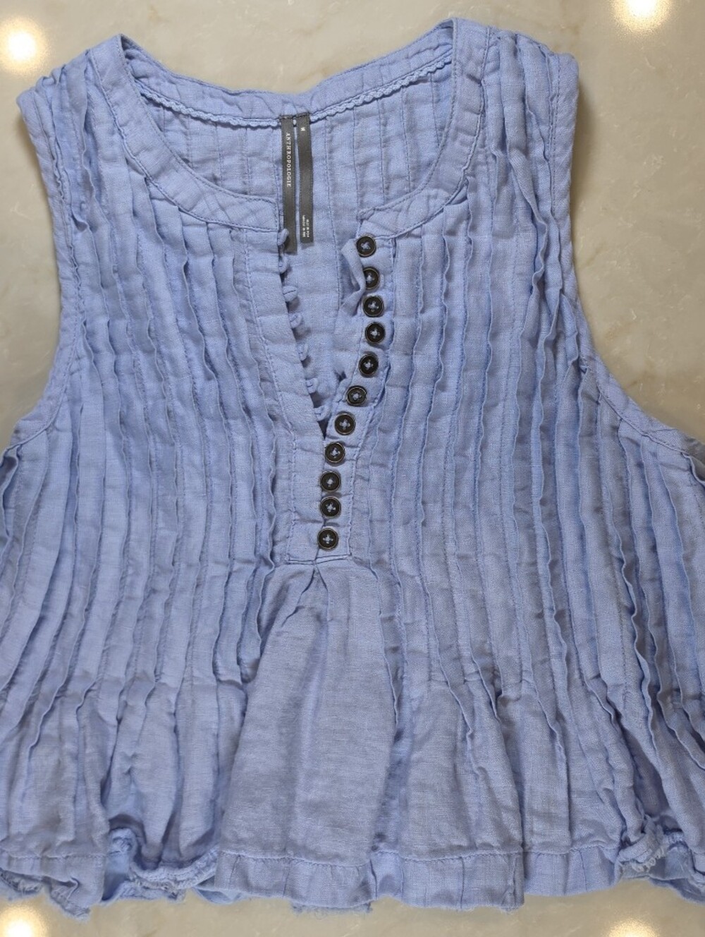 Anthropologie Lottie Sleeveless Pleated Light Blue Linen Tank - Picture 4 of 5